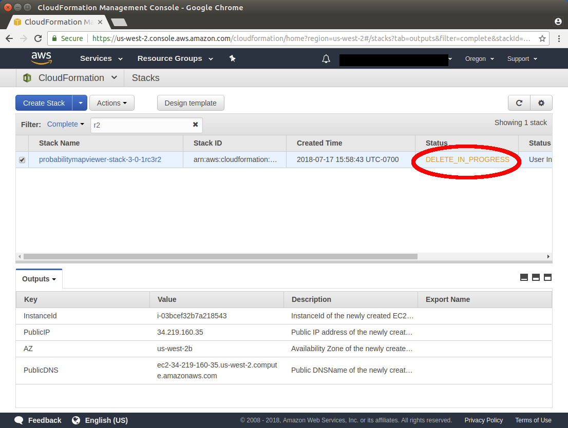 Delete Stack in progress in CloudFormation console