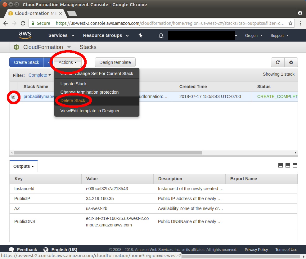 Delete Stack from CloudFormation console