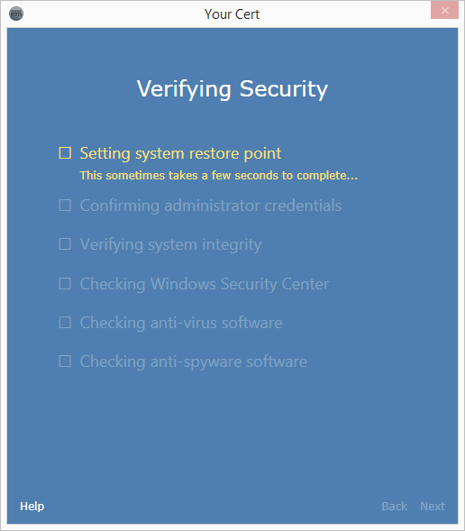 verifying security progress dialog