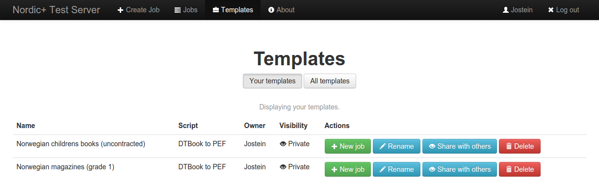 screenshot of listing your templates