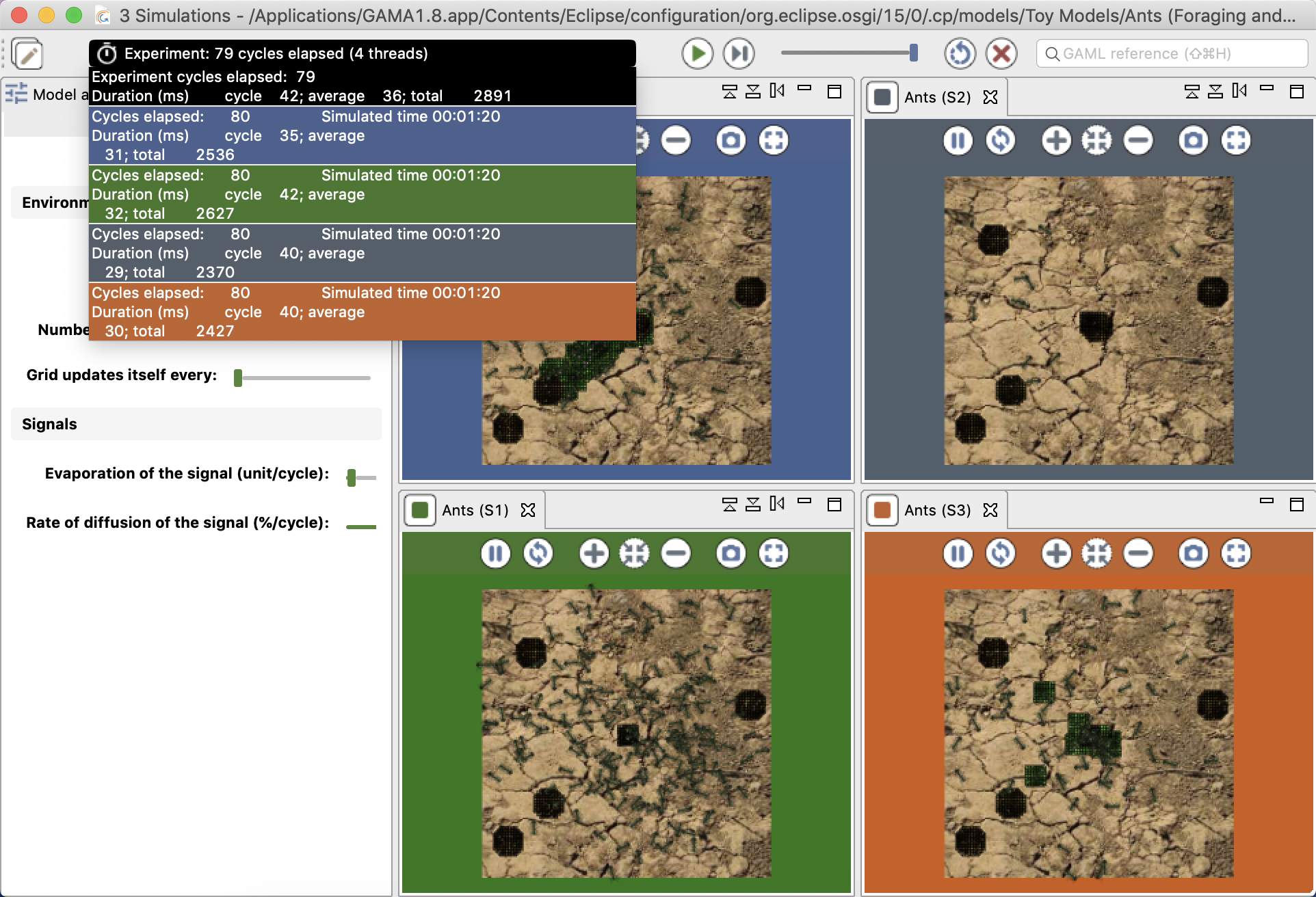 Information from the toolbar in case of multi-simulation.