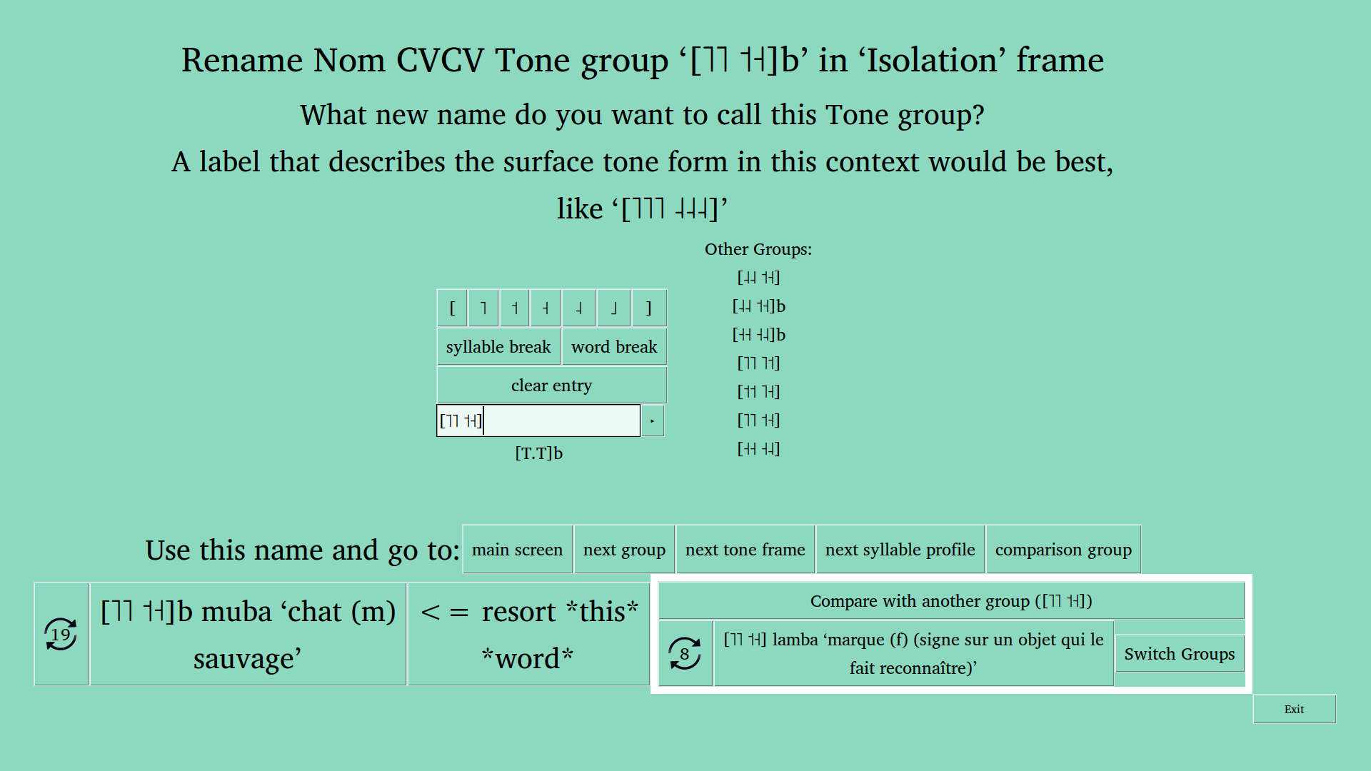 window after group selection