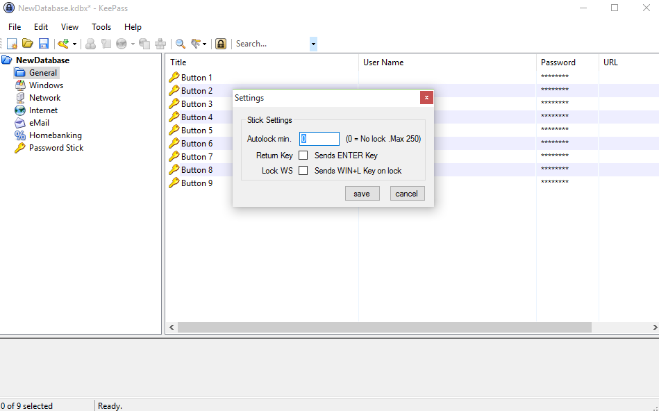 Keepass Stick Settings
