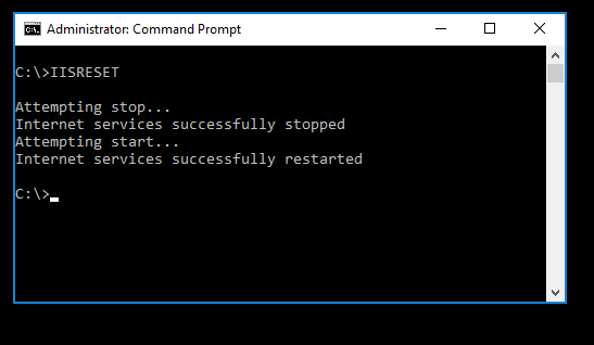 Running IISRESET in the Command Prompt