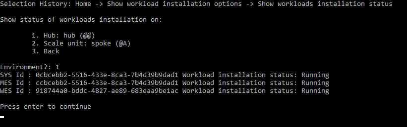 Workload installation status