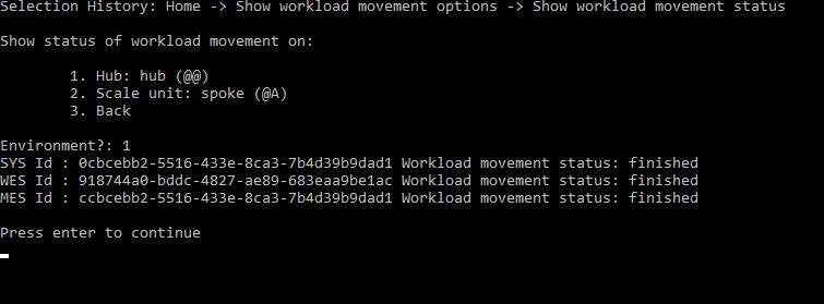 Workload movement status