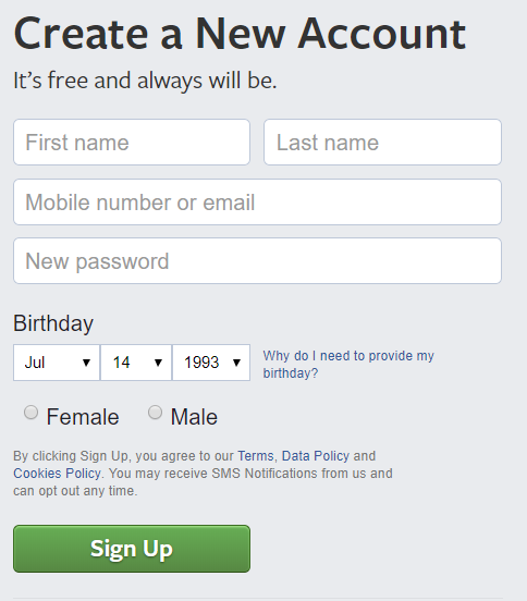 facebook signup