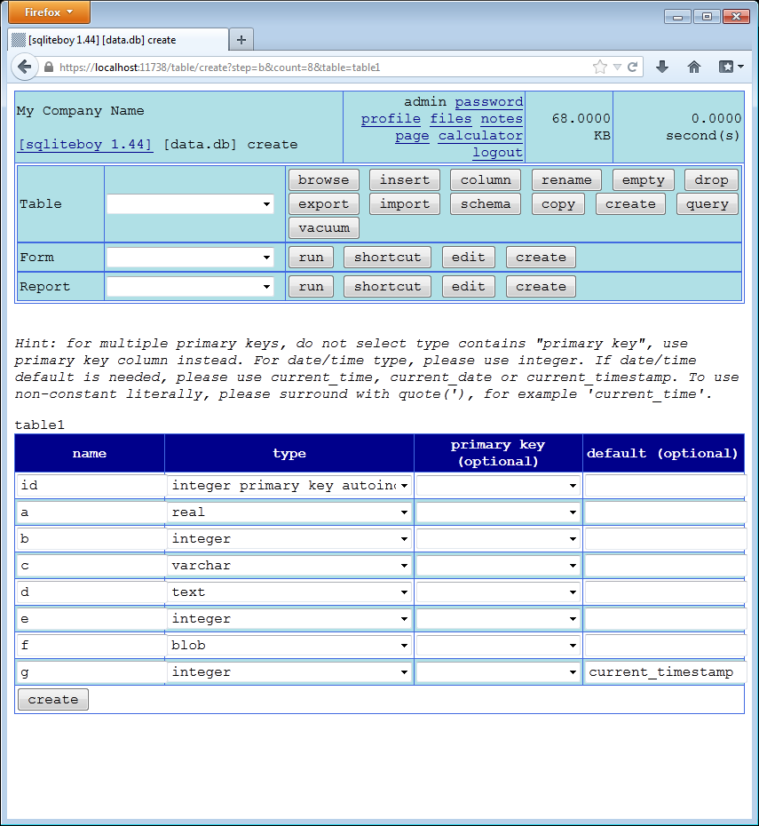 Create Table