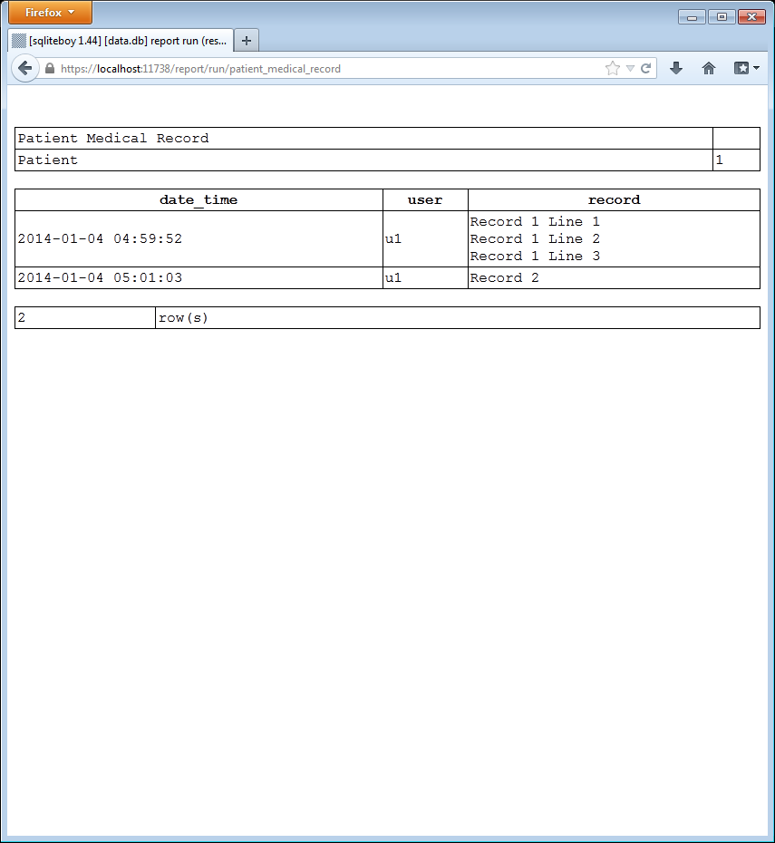 Patient Medical Record Report (Result, Printer Friendly)