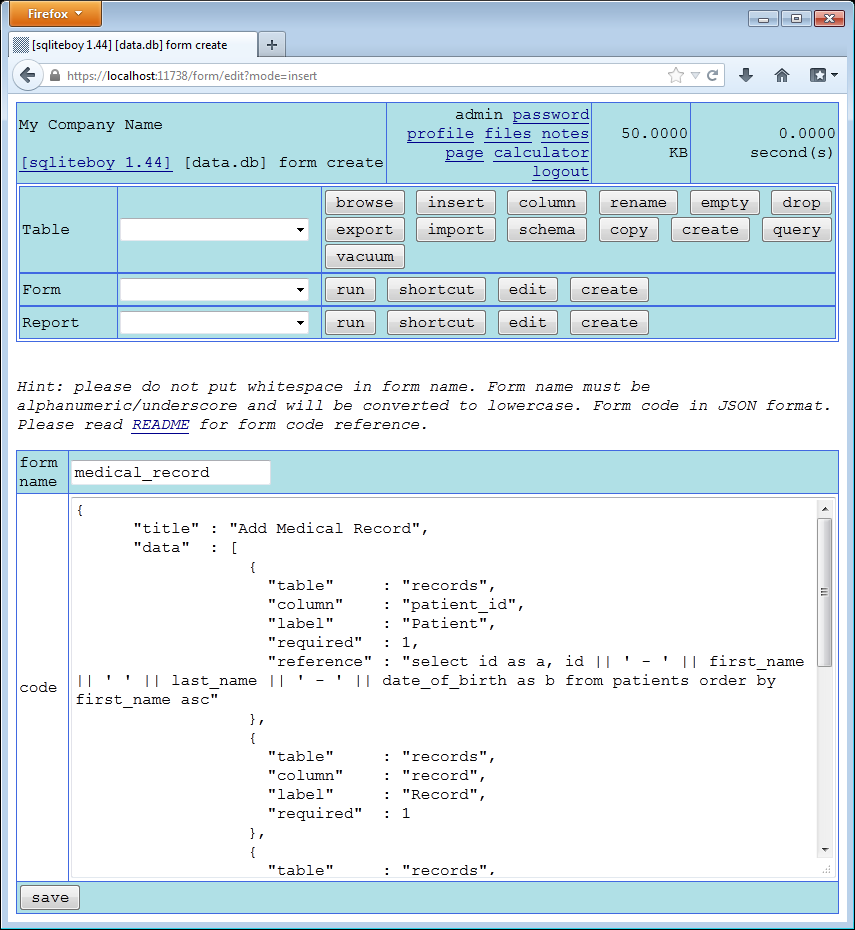 Create Medical Record Form