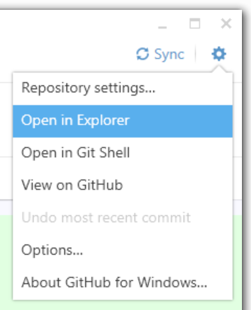 From the gear menu in the top-right of the Github window choose "Open in Explorer"