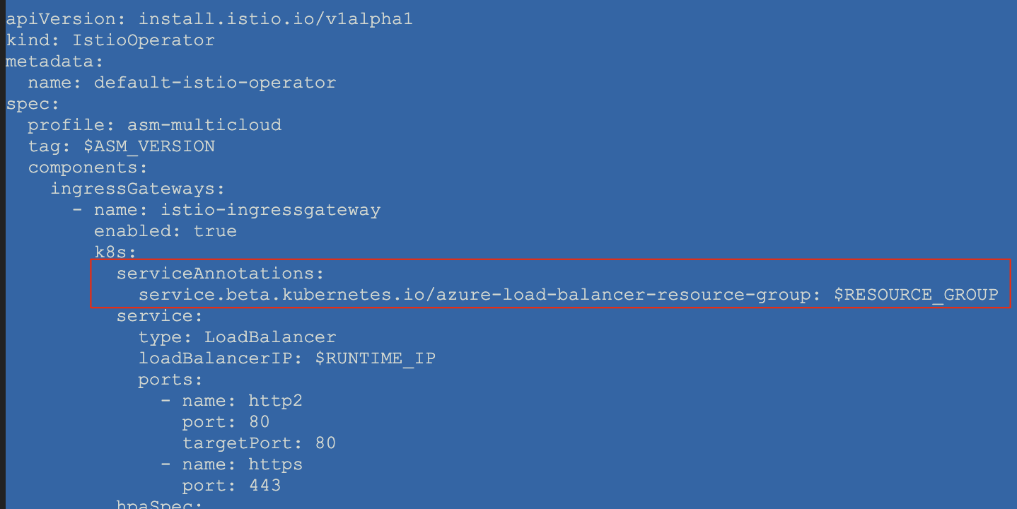 AKS IstioOperator service annotation