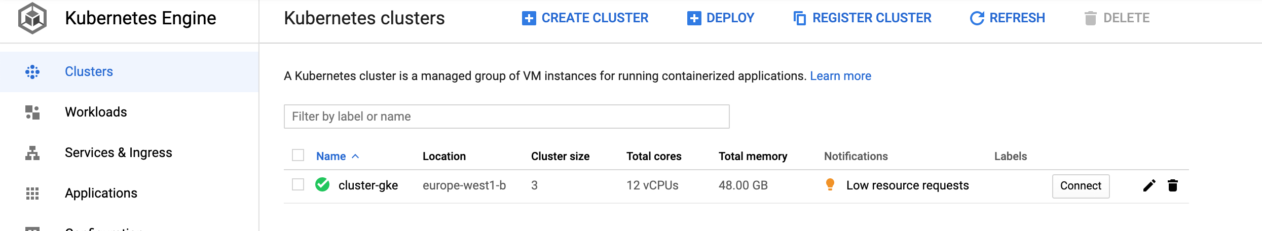 GKE Cluster in Console